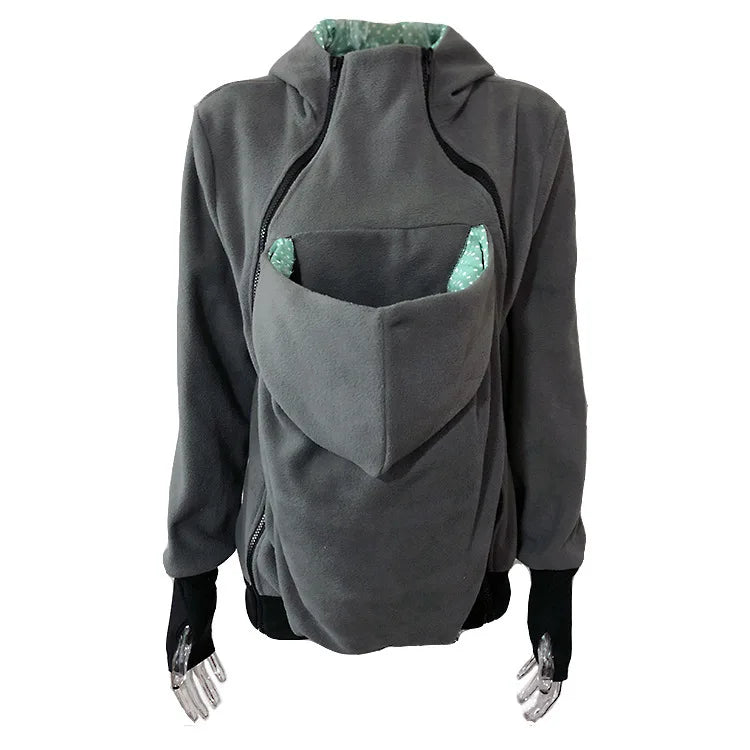Multifunctional Mom Hoodie – Warm Detachable Baby Pouch