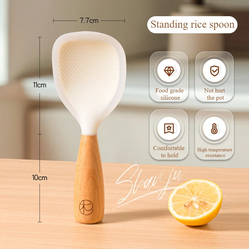 Silicone Rice Spoon – Non-Stick Wooden Handle Kitchen Tool