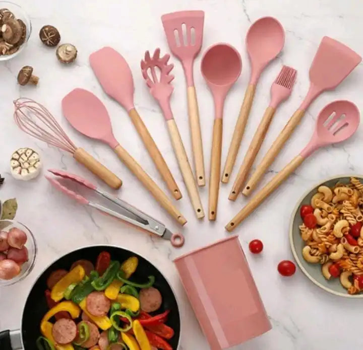 🥄 12-Piece Silicone Kitchen Utensil Set – Durable, Non-Stick & BPA-Free Cooking Essentials 🍳