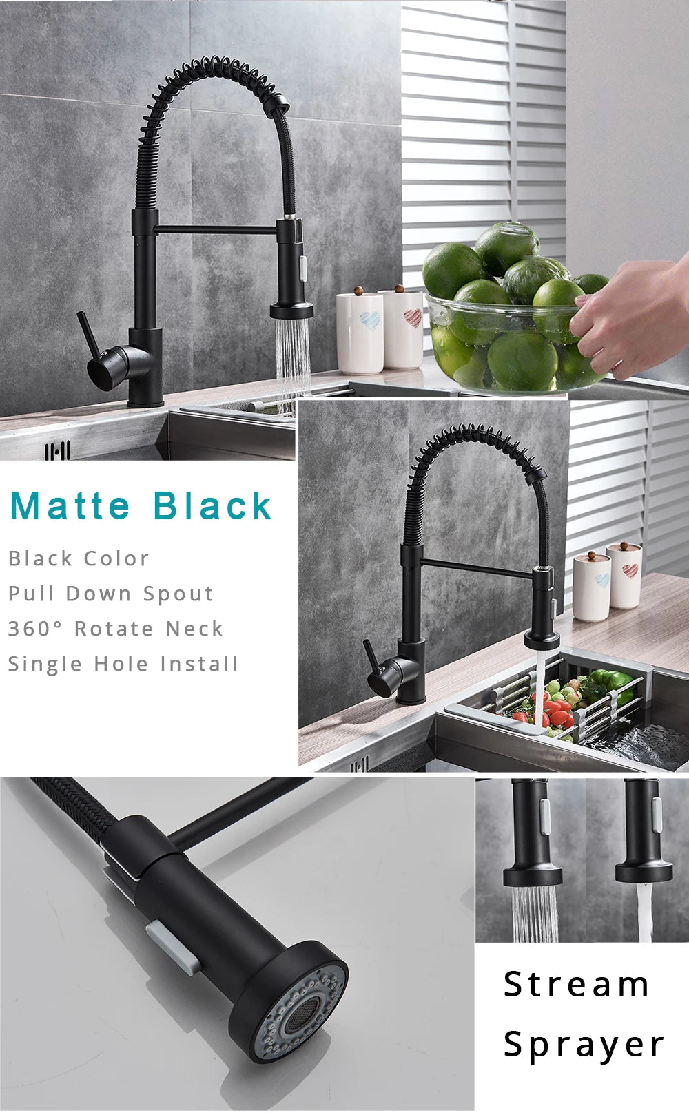🚰 Rozin Matte Black 360° Rotating Kitchen Mixer Tap – Sleek Design, Dual Mode & Effortless Functionality 🖤