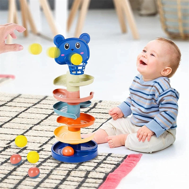 🎡 Montessori Rolling Ball Tower – Fun Stacking & Tracking Toy for Early Learning and Development 🧠
