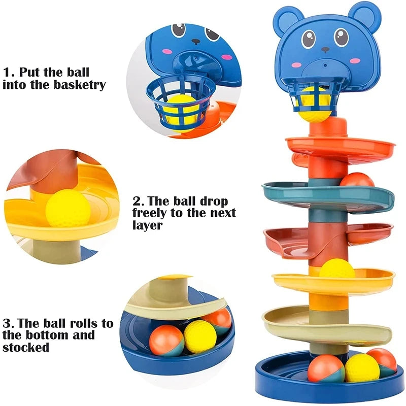 🎡 Montessori Rolling Ball Tower – Fun Stacking & Tracking Toy for Early Learning and Development 🧠