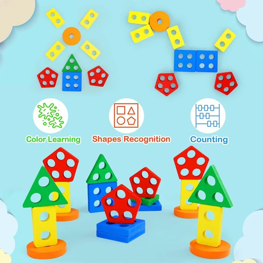 🌈 Montessori Wooden Sorting & Stacking Toy – Educational Fun for Curious Little Learners 🧩