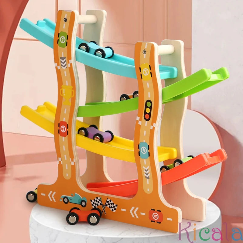 Wooden Car Ramp Toy – Racing Track Slide for Kids