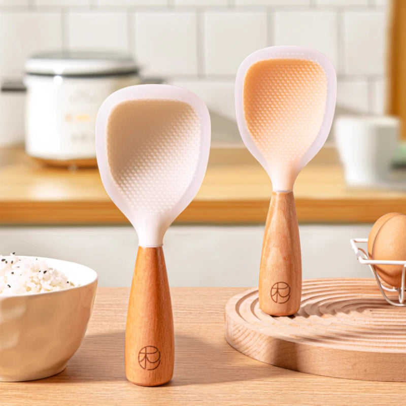 Silicone Rice Spoon – Non-Stick Wooden Handle Kitchen Tool