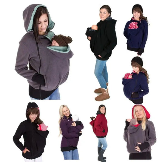 Multifunctional Mom Hoodie – Warm Detachable Baby Pouch