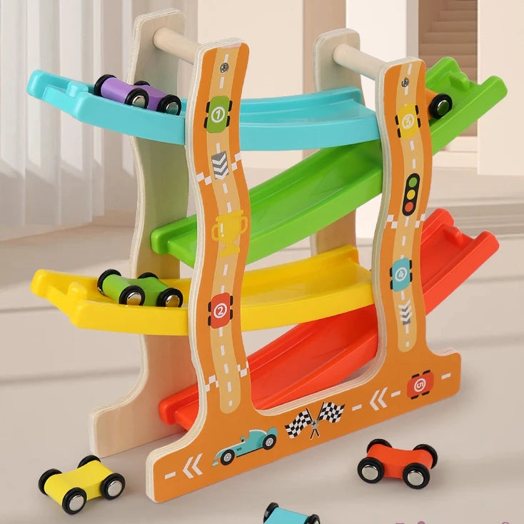 Wooden Car Ramp Toy – Racing Track Slide for Kids