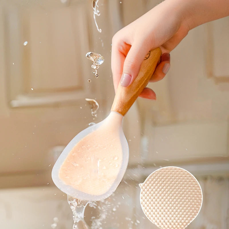 Silicone Rice Spoon – Non-Stick Wooden Handle Kitchen Tool