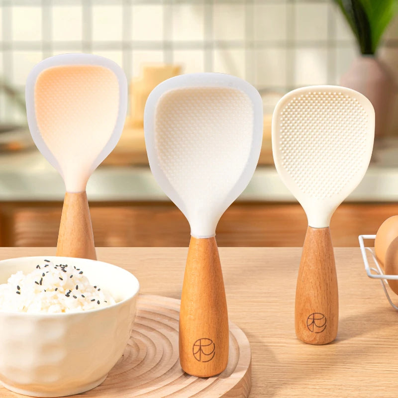 Silicone Rice Spoon – Non-Stick Wooden Handle Kitchen Tool