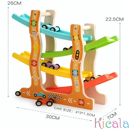 Wooden Car Ramp Toy – Racing Track Slide for Kids