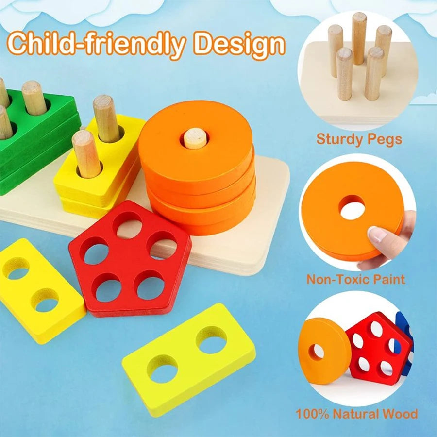 🌈 Montessori Wooden Sorting & Stacking Toy – Educational Fun for Curious Little Learners 🧩
