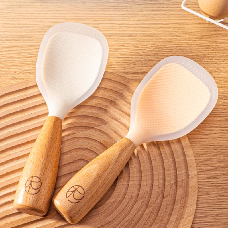 Silicone Rice Spoon – Non-Stick Wooden Handle Kitchen Tool