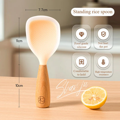 Silicone Rice Spoon – Non-Stick Wooden Handle Kitchen Tool