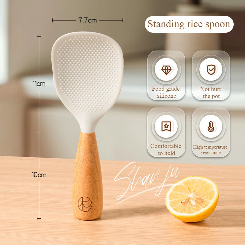Silicone Rice Spoon – Non-Stick Wooden Handle Kitchen Tool
